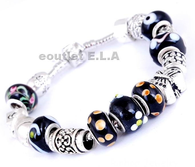 BLACK EUROPEAN CHARM SILVER BRACELET